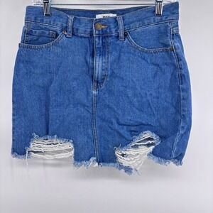 JBD Just‎ Black Denim Blue Distressed Ripped Mini Jean Skirt Women's